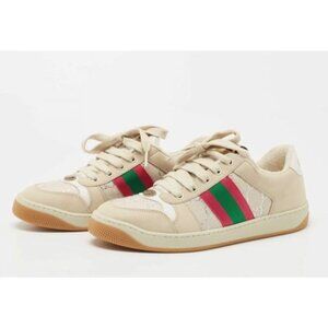Gucci Nubuck Leather Cotton Blend Screener Low Top Sneakers Multicolor EU41.5